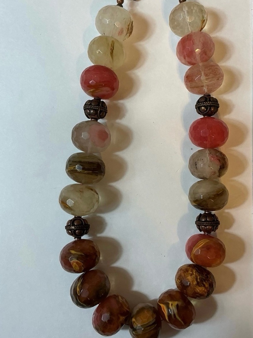 Faceted Mixed Stone Bead Necklace in Pink and Brown Boho-Chic